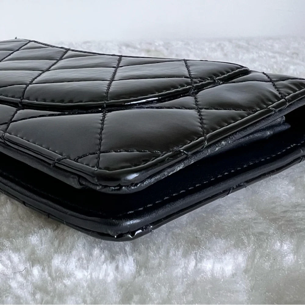 Chanel Classic Long Flap Wallet in Black Quilted Patent Leather
